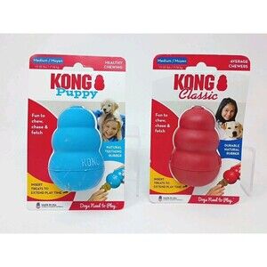 Kong Dog Toys Lot of 2 - Medium Size Blue Puppy & Red Classic